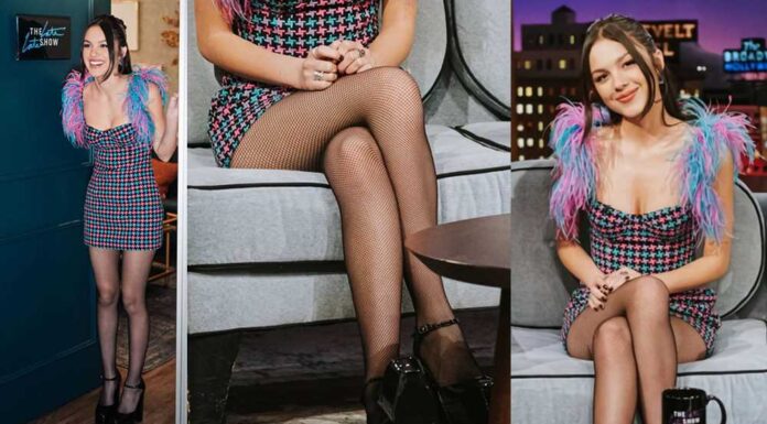 Olivia Rodrigo in Crossed Legs in Pantyhose at Late Late Show with James Corden in LA